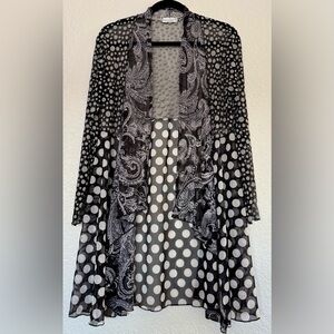 Vine Street Black and White Paisley/Polka Dot Pattern Women's Mesh Kimono Size S